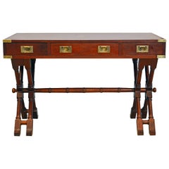 Midcentury American Made Brass Mounted Mahogany Campaign Style Desk