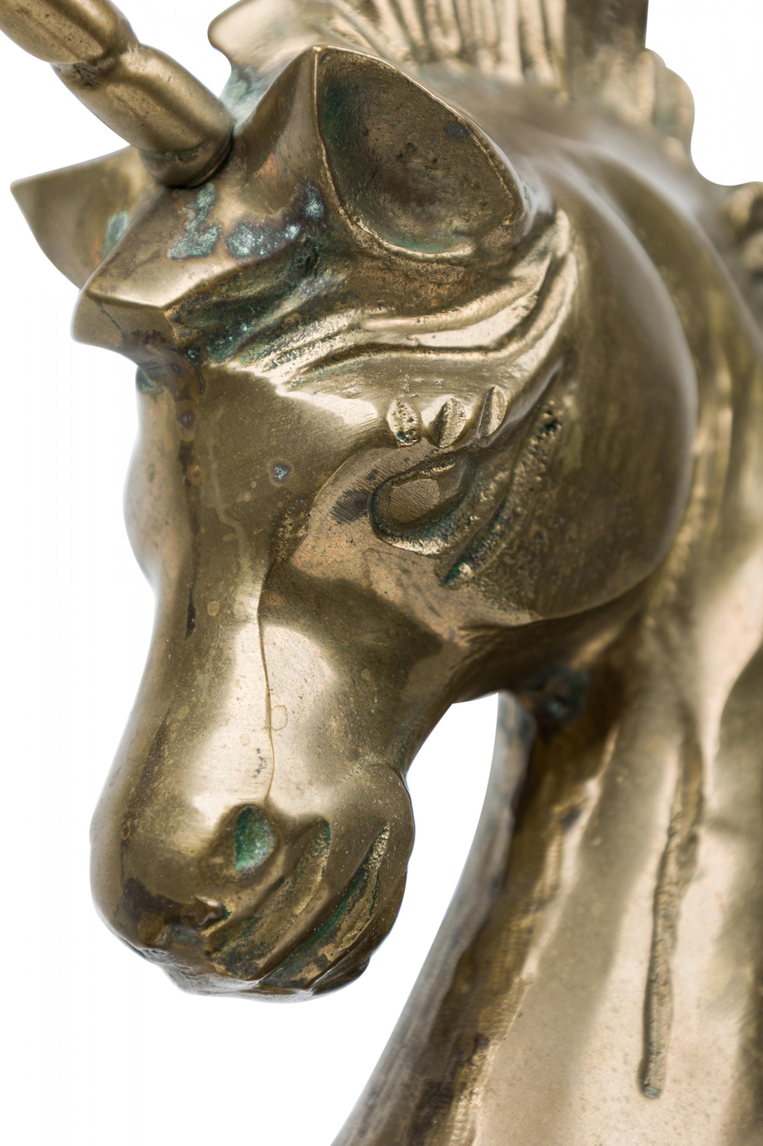 Midcentury American Modern Brass Unicorn Sculpture on Square Base In Good Condition For Sale In New York, NY