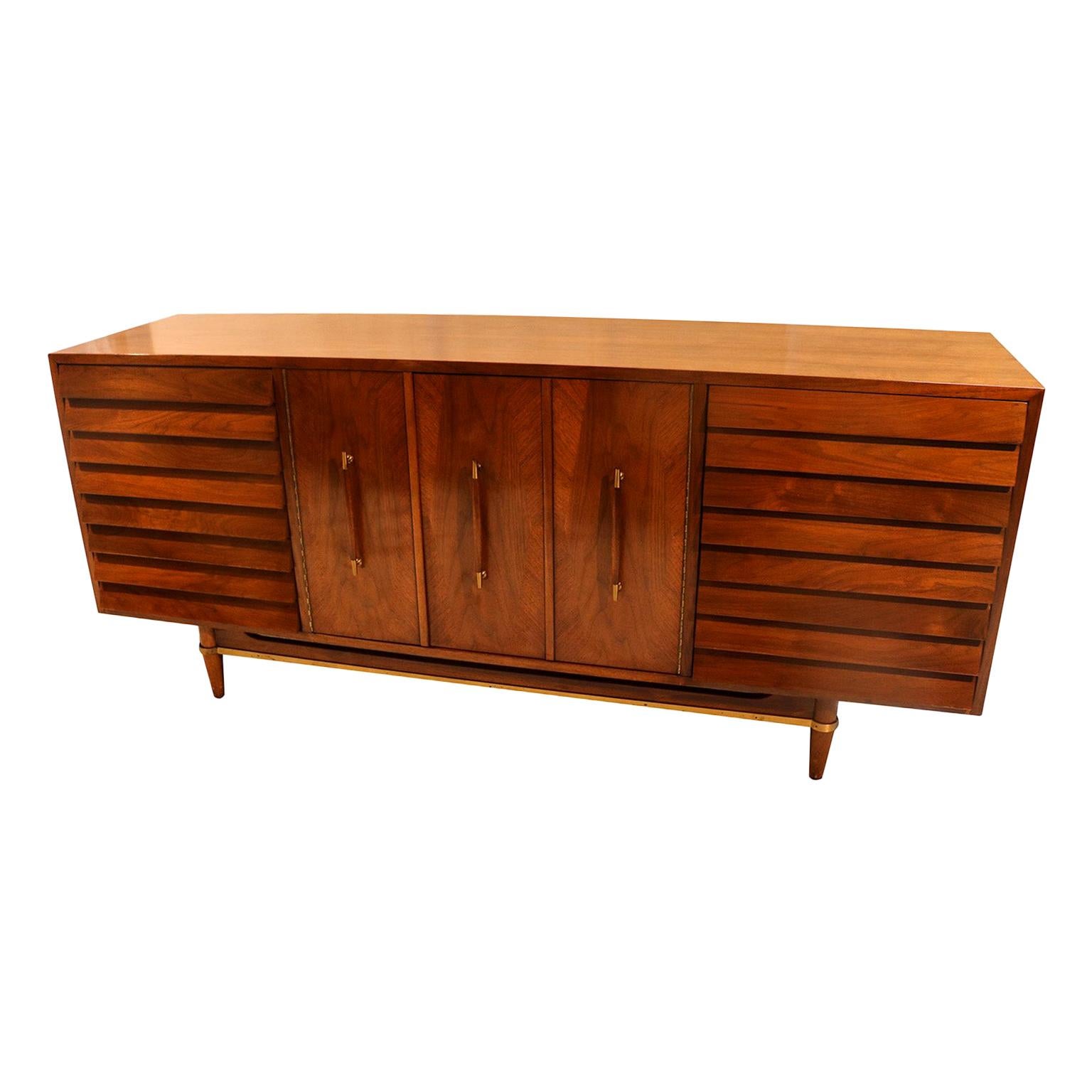 Midcentury American of Martinsville Dania Collection Louvered Walnut Credenza
