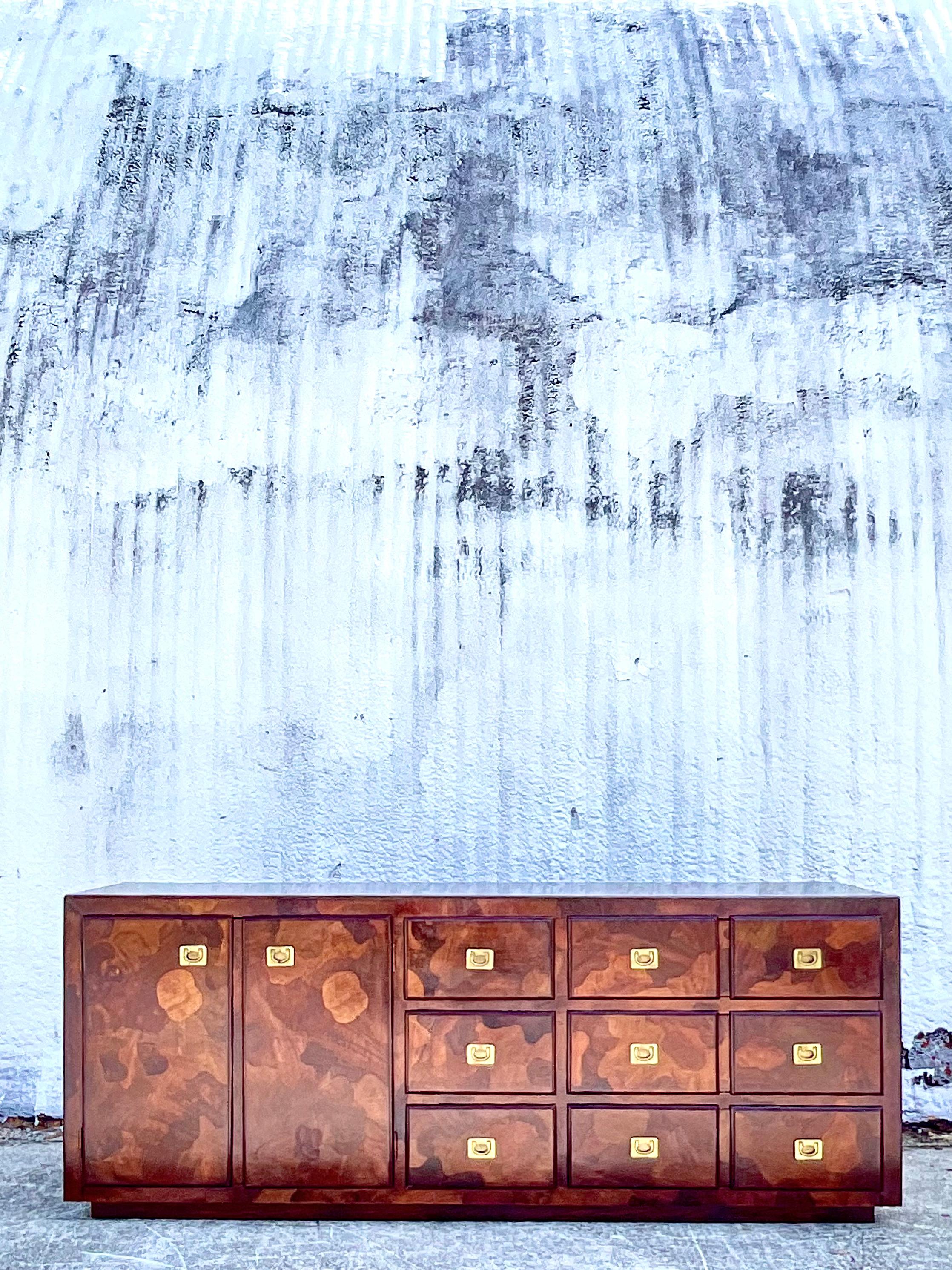 20th Century Midcentury American of Martinsville Patchwork Olive Wood Dresser