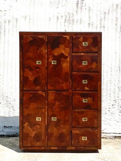 Midcentury American of Martinsville Patchwork Olive Wood Gentlemen’s Chest