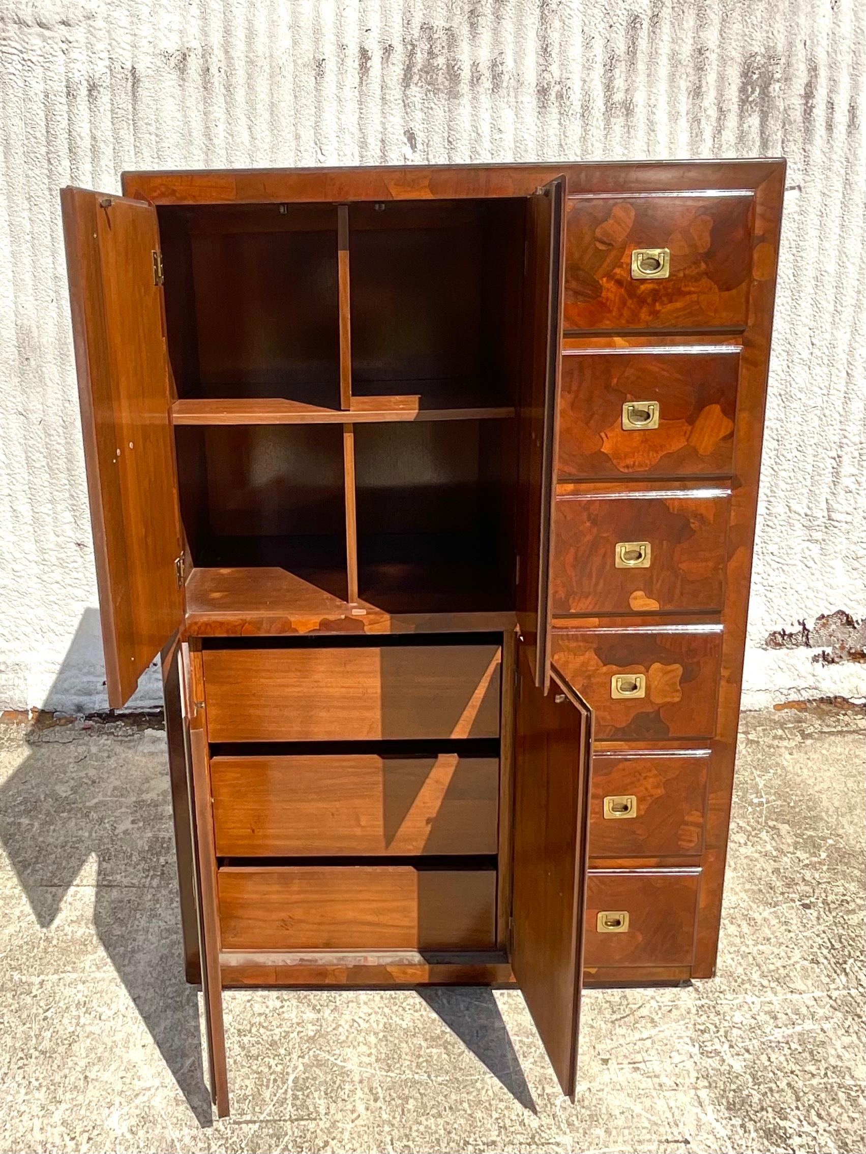 Mid-Century Modern Midcentury American of Martinsville Patchwork Olive Wood Gentlemen’s Chest 