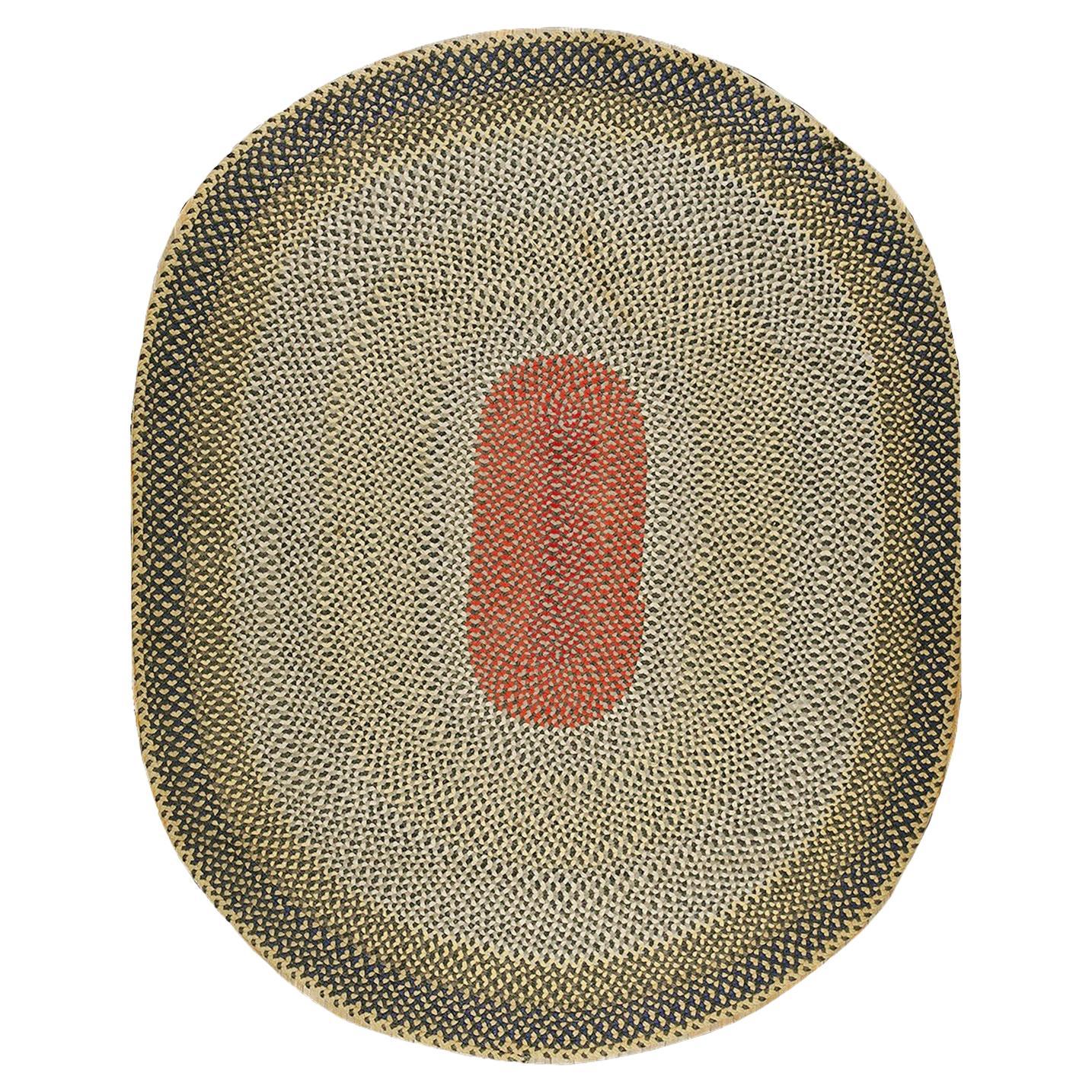 Midcentury American Oval Hooked Rug