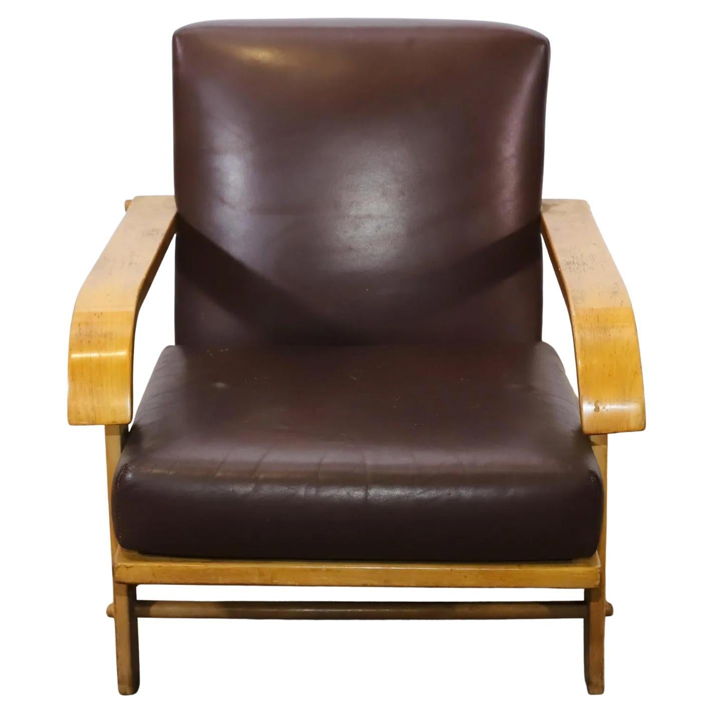 Mid-Century Modern Chaise longue américaine Russel Wright Midcentury en cuir brun érable Conant Ball en vente
