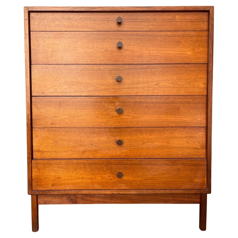 Midcentury American Studio Crafted Walnut 6 Drawer Chest Of Drawers For Sale at 1stDibs
