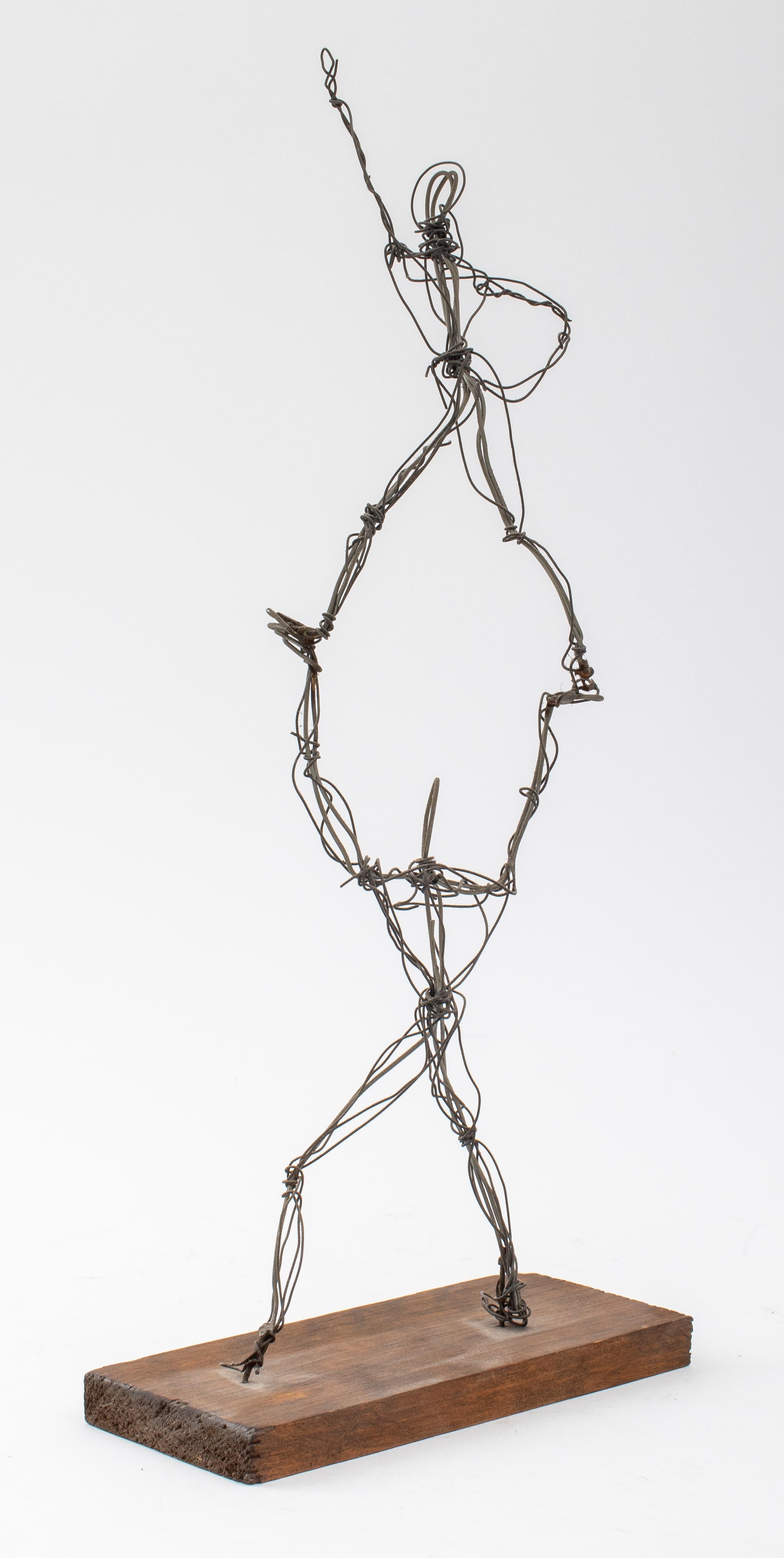 Midcentury American wire sculpture, in the manner of Alexander Calder, depicting two acrobats. Measures: 18.5