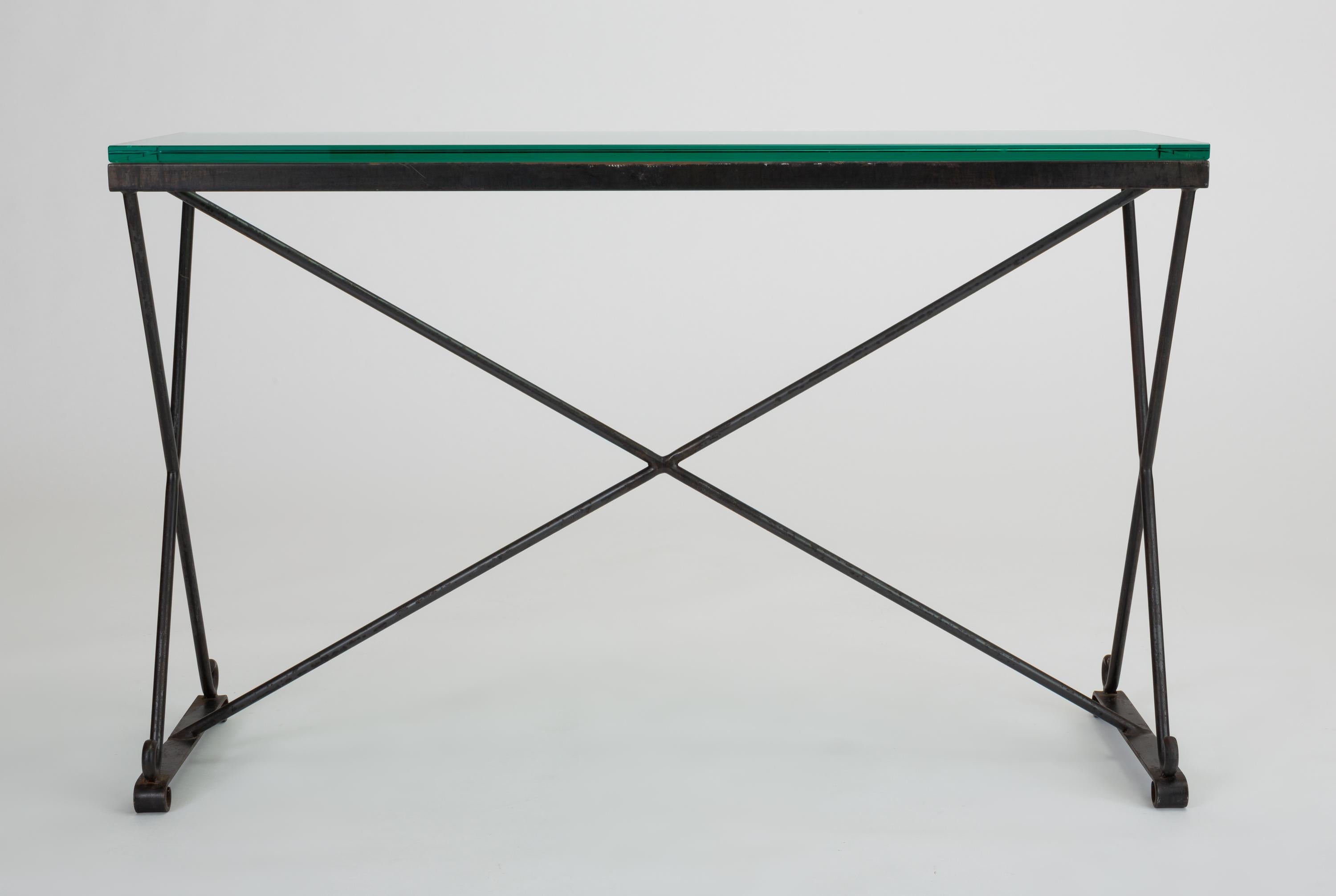 Glass MidCentury American Wrought Iron Console Table