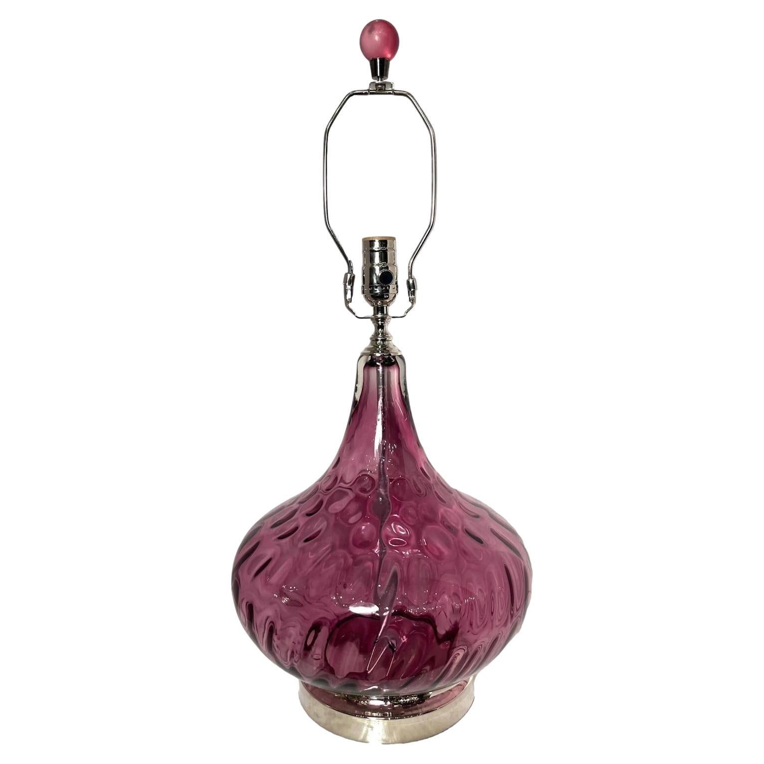 Midcentury Amethyst Glass Table Lamp For Sale