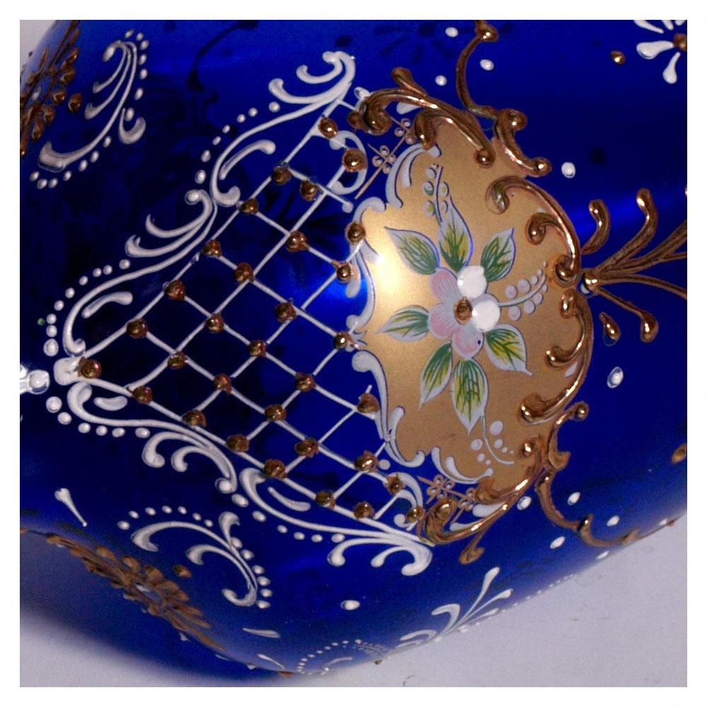 Appliqué Midcentury Amphora Murano Glass, Decorated in Pure Gold Hand Polychrome Enamels For Sale