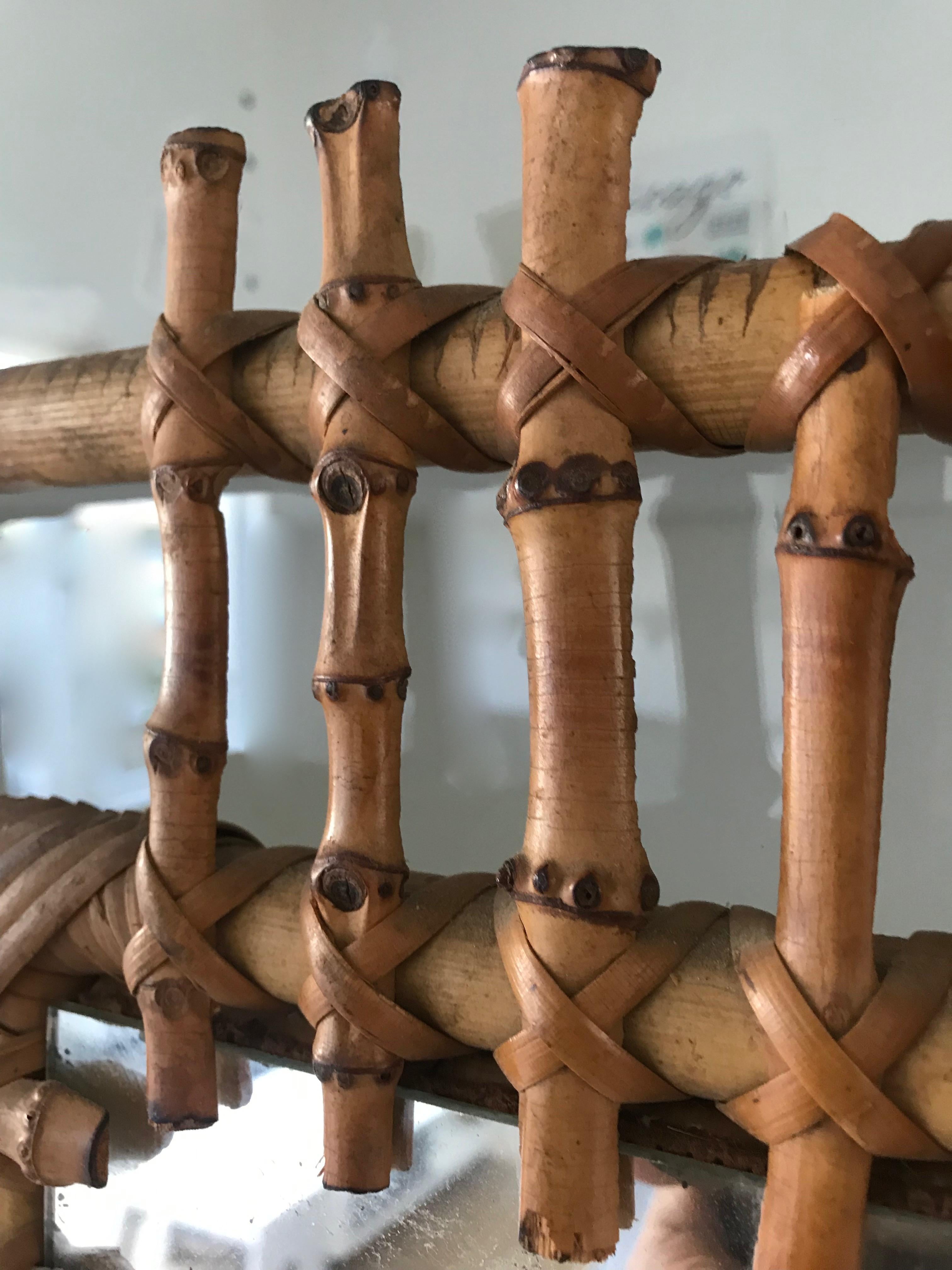 European Midcentury and Handwoven, Stylishly Organic Cane on Bamboo Wall Mirror