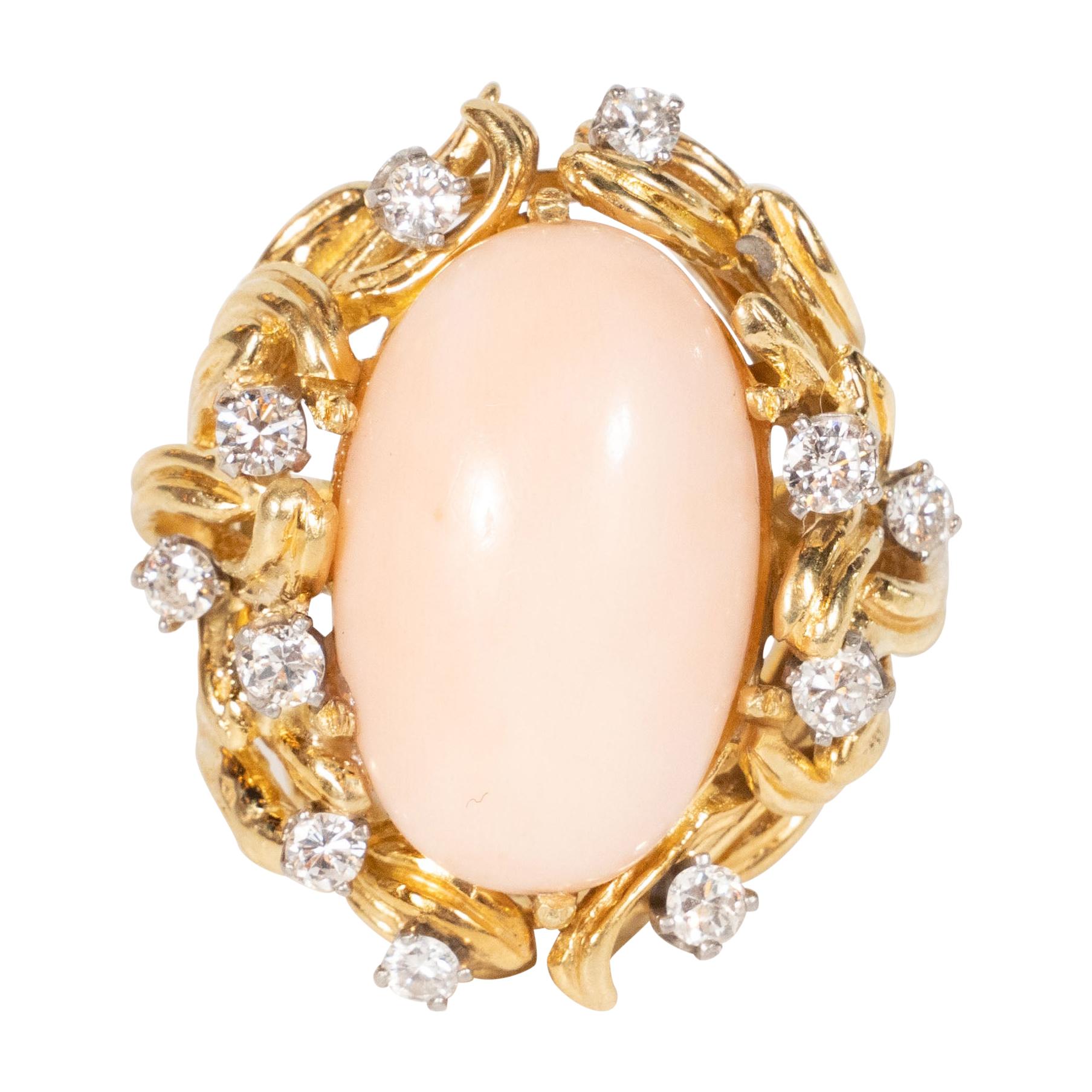 Midcentury Angel Coral Diamond Gold Dome Ring
