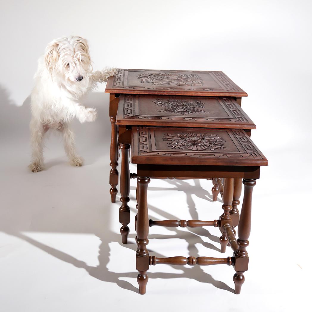 Midcentury design Angel Pazmino for Muebles The Estilo nesting tables from the 1960s. These tables were imported together with a folding chair and 6 chairs (also Angel Pazmino) in the 1960s by people who were traveling through Equador. They were