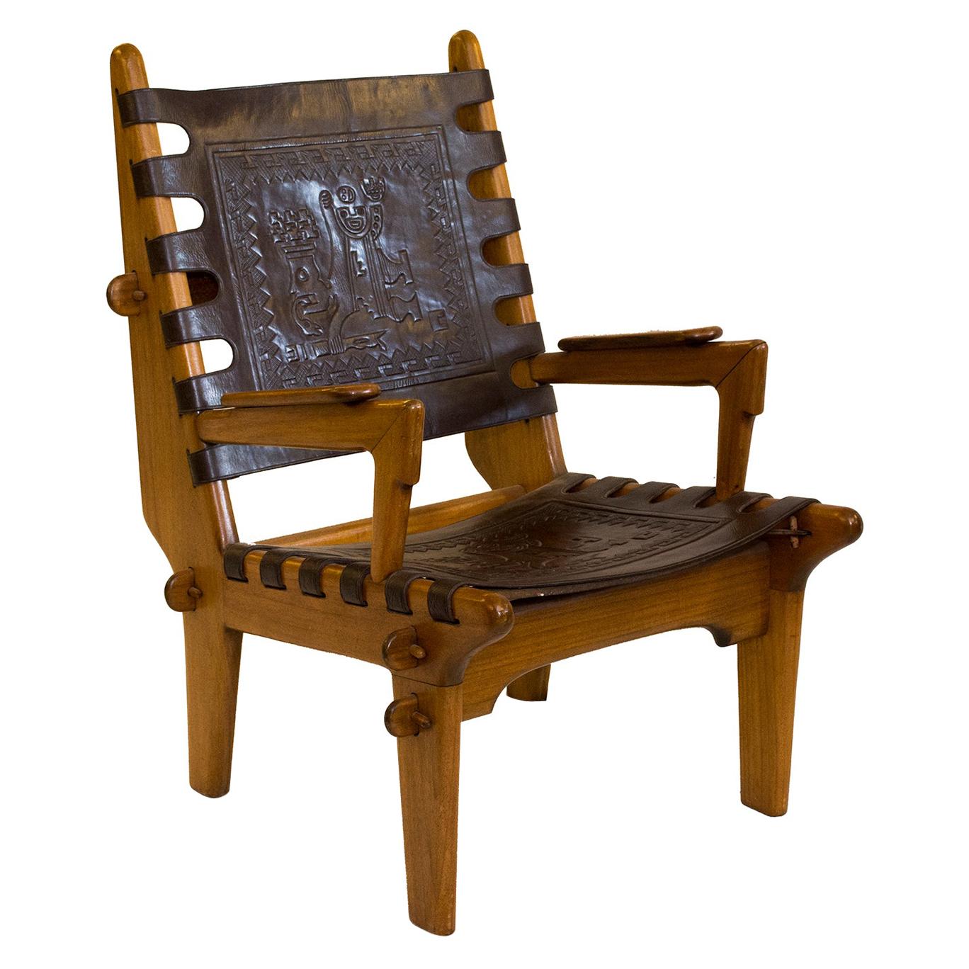 Midcentury Angel Pazmino Tooled Leather Chair