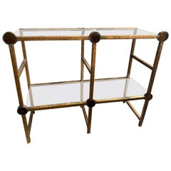 Midcentury Antiqued Brass and Glass Two-Tier Console