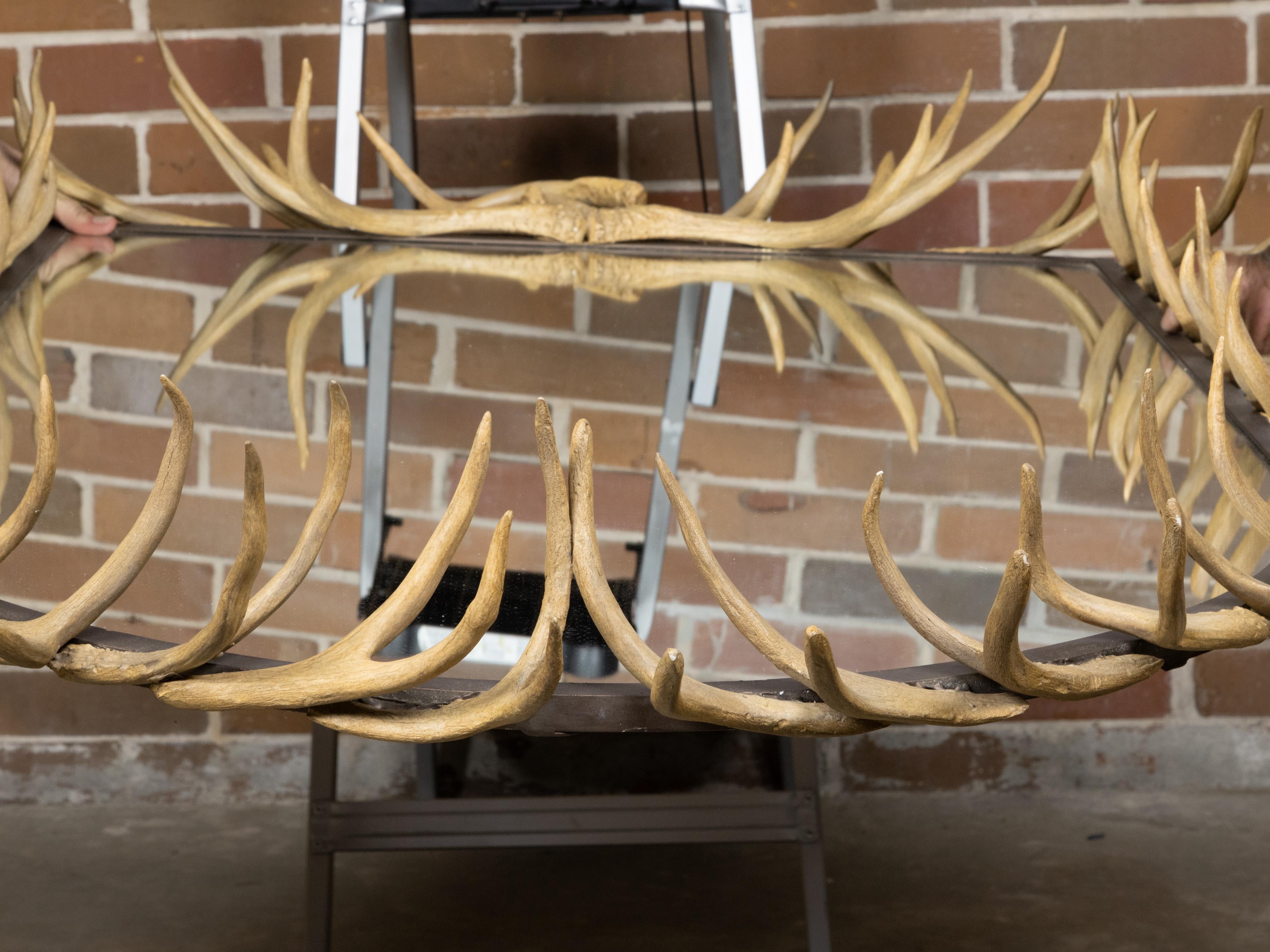 Midcentury Antler Wall Mirror with Arching Frame and Rustic Character For Sale 6