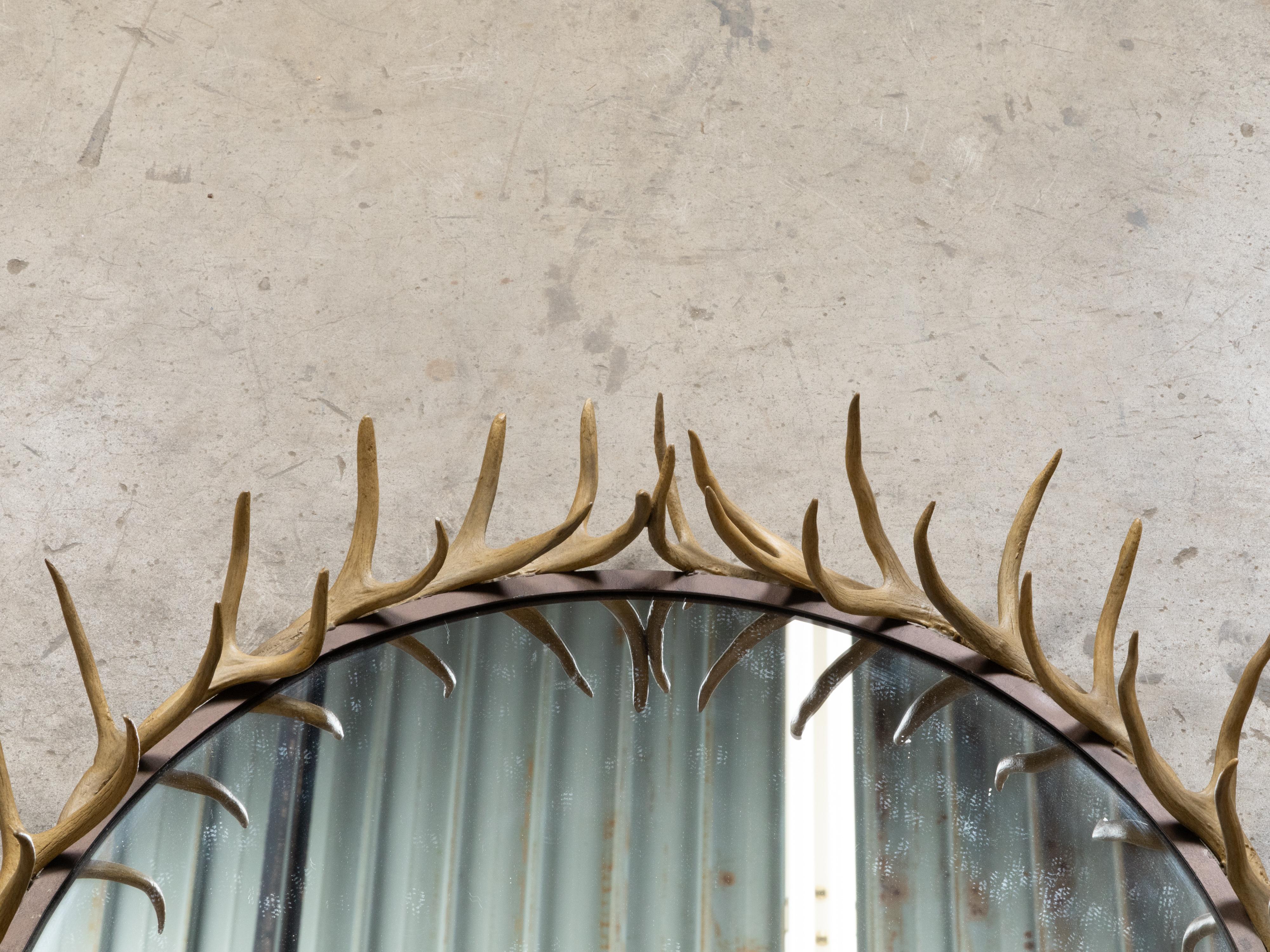 Midcentury Antler Wall Mirror with Arching Frame and Rustic Character For Sale 2