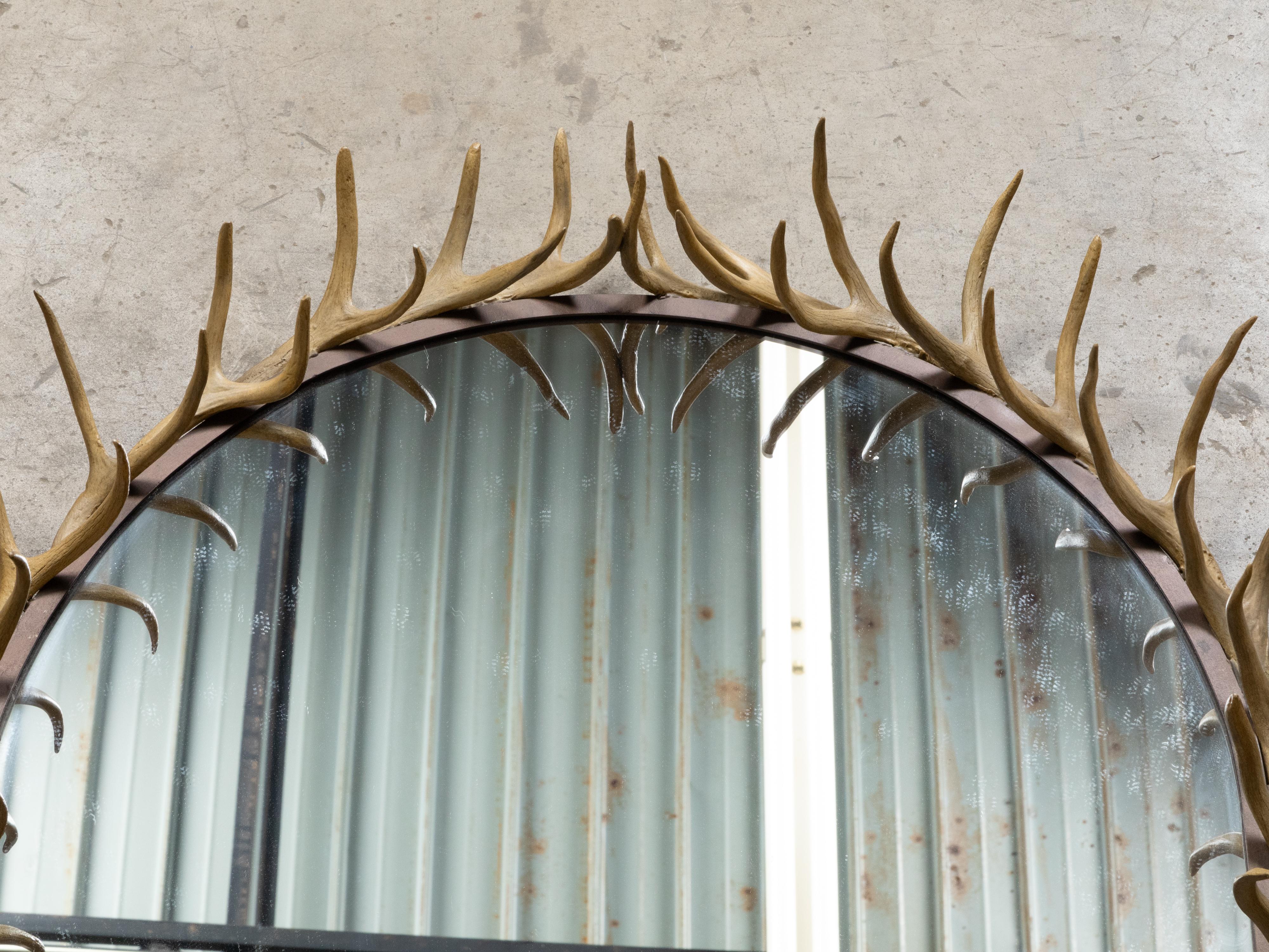 Midcentury Antler Wall Mirror with Arching Frame and Rustic Character For Sale 3