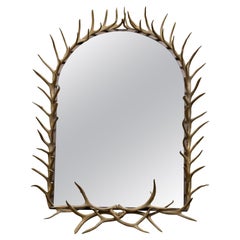 Vintage Midcentury Antler Wall Mirror with Arching Frame and Rustic Character