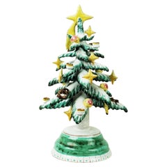Árbol de Navidad de cerámica Anzengruber de mediados de siglo con muñeco Noche de Paz