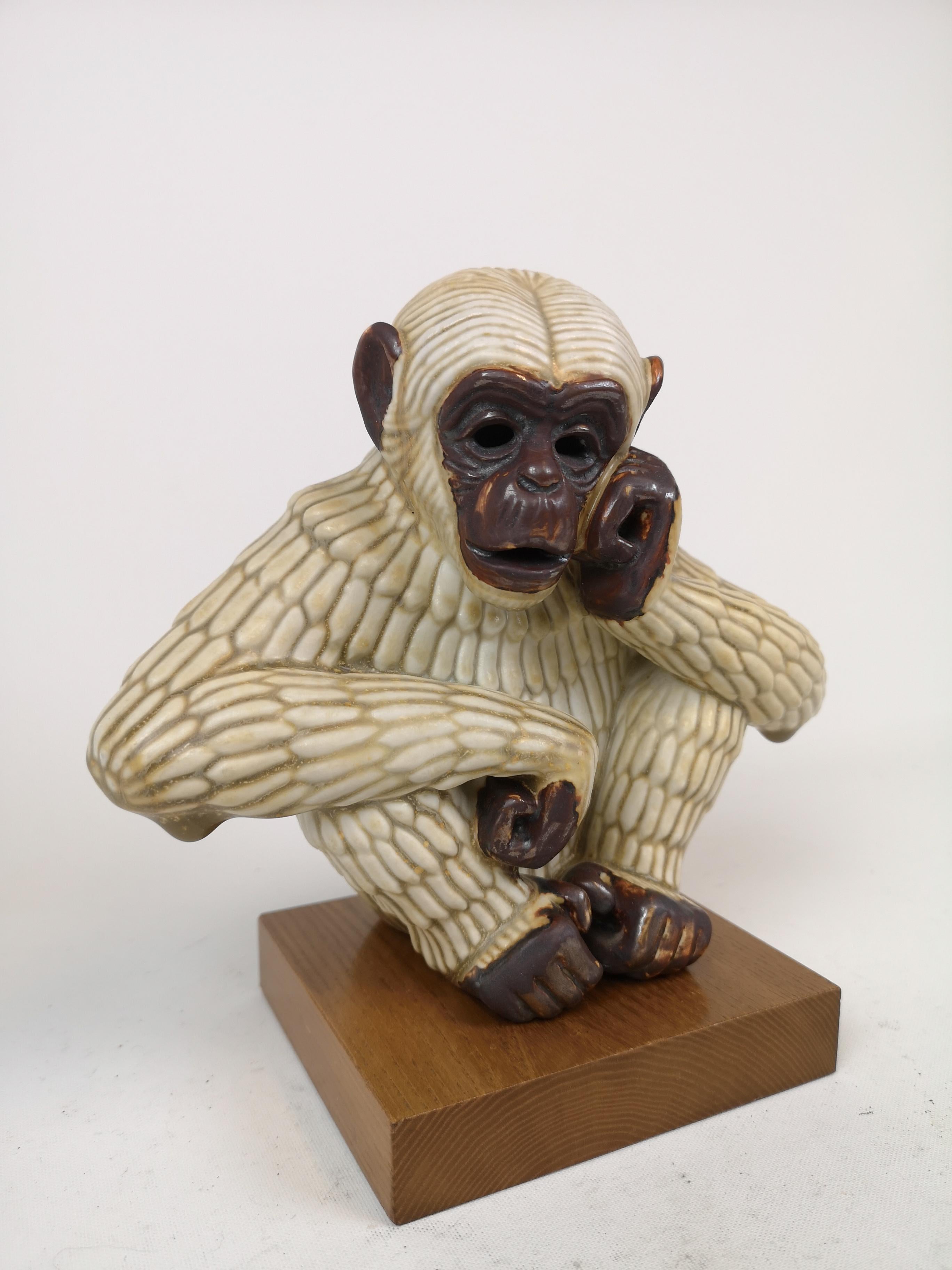 Swedish Midcentury Ape Sculpture Rörstrand Gunnar Nylund, Sweden