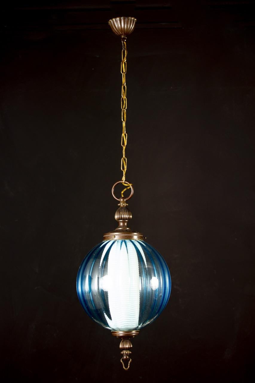 20th Century Midcentury Aquamarine Murano Glass Atmosphere Lanterns or Pendants, Italy, 1950