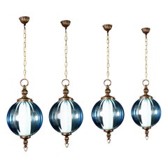 Midcentury Aquamarine Murano Glass Atmosphere Lanterns or Pendants, Italy, 1950