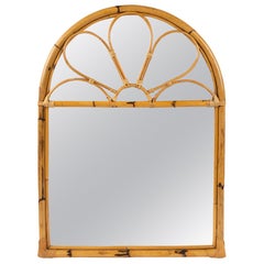 Midcentury Arch Wall Mirror in Bamboo & Rattan Vivai Del Sud Style, Italy 1970s