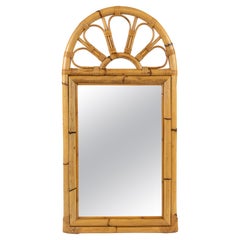 Midcentury Arch Wall Mirror in Bamboo & Rattan Vivai Del Sud Style, Italy 1970s