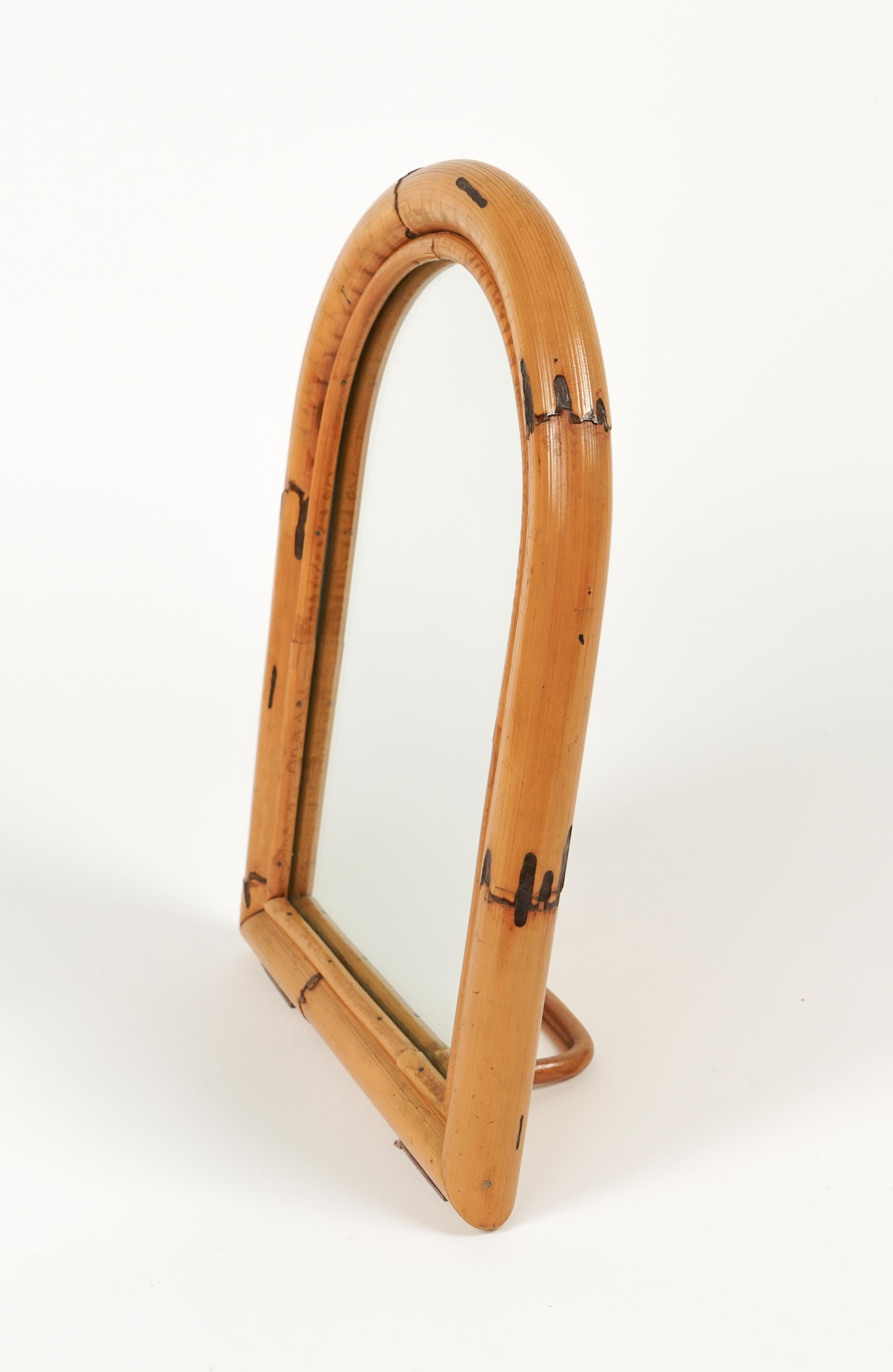 Midcentury Arched Bamboo and Rattan Table Mirror, Italy 1970s For Sale 4