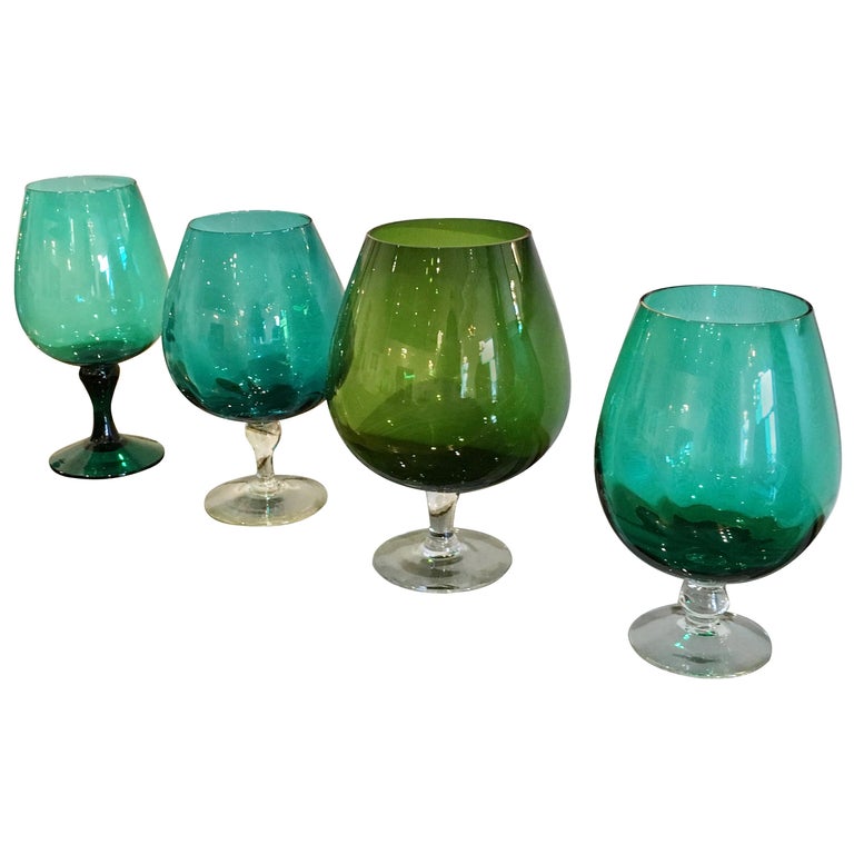 Midcentury Argentinian Hand Blown Multi Green Hues Large Brandy