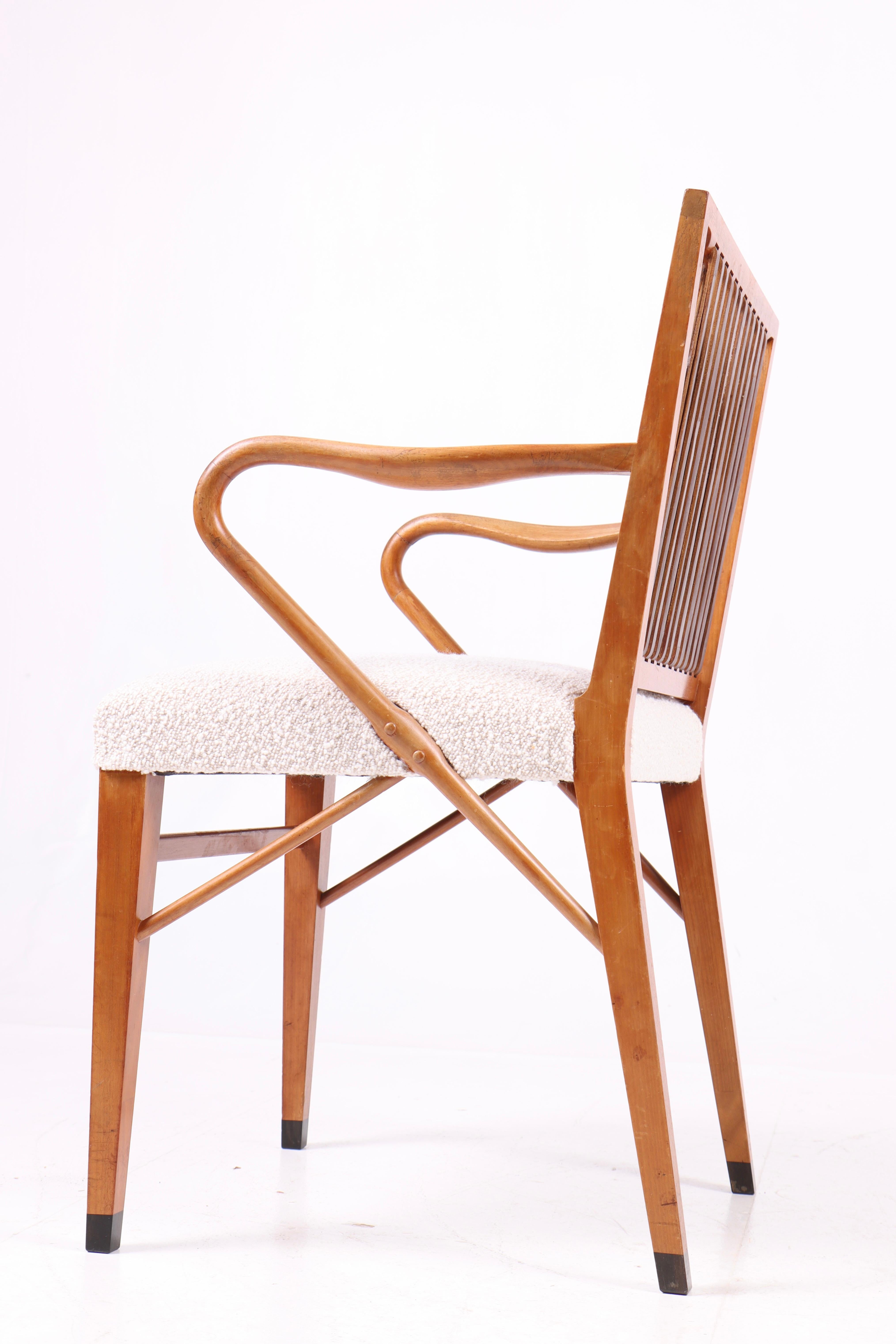 Mid-20th Century Midcentury Arm Chair with Leather and Boucle Fabric, Made in Denmark 1950s For Sale