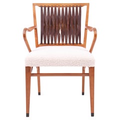 Poltrona di metà secolo con pelle e tessuto bouclé, Made in Denmark, anni '50