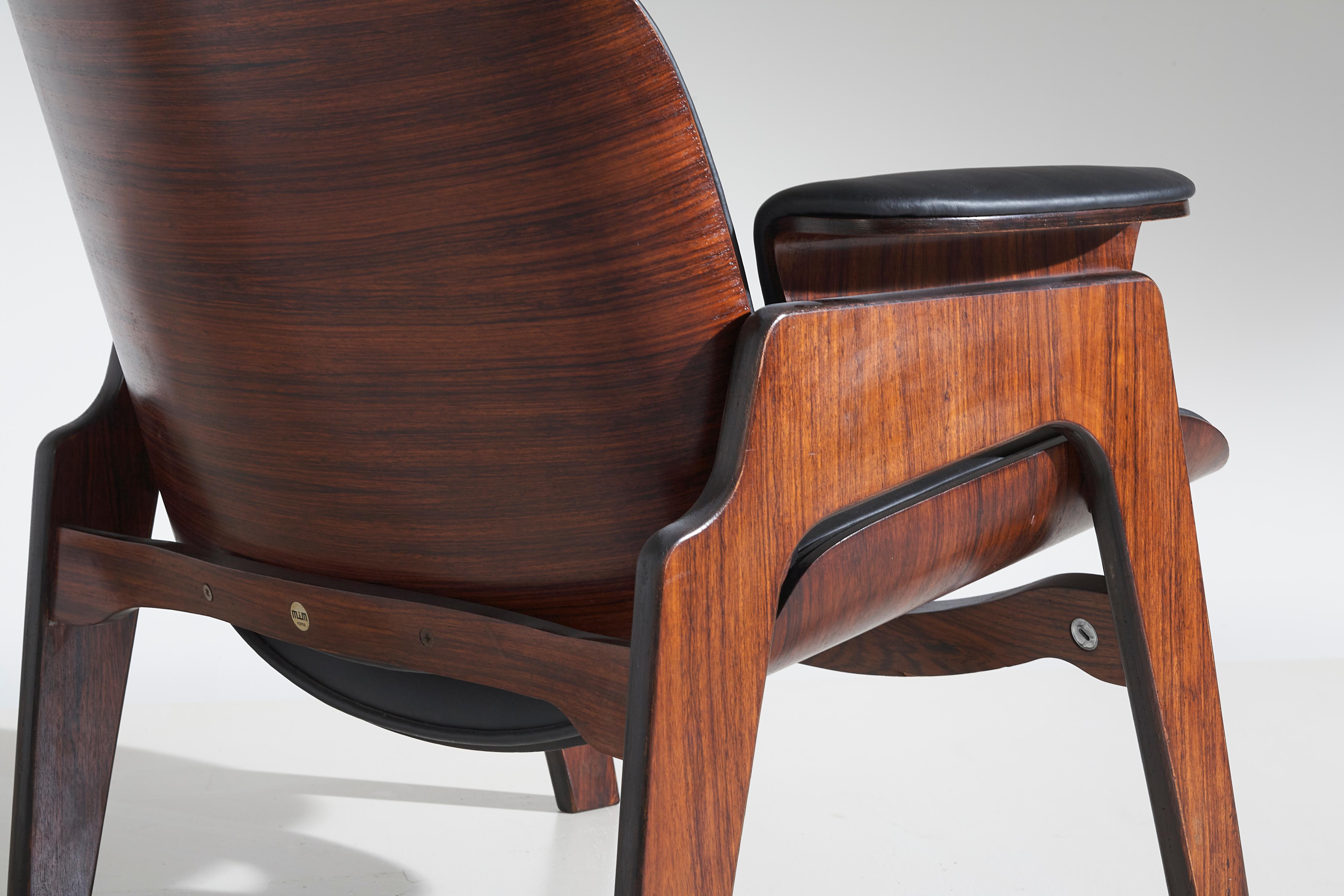 Midcentury Armchair by Ico Parisi for Mim Roma Made by Wood and Black Leather 2