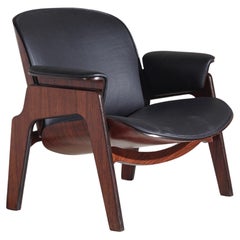 Midcentury Armchair by Ico Parisi for Mim Roma Made by Wood and Black Leather