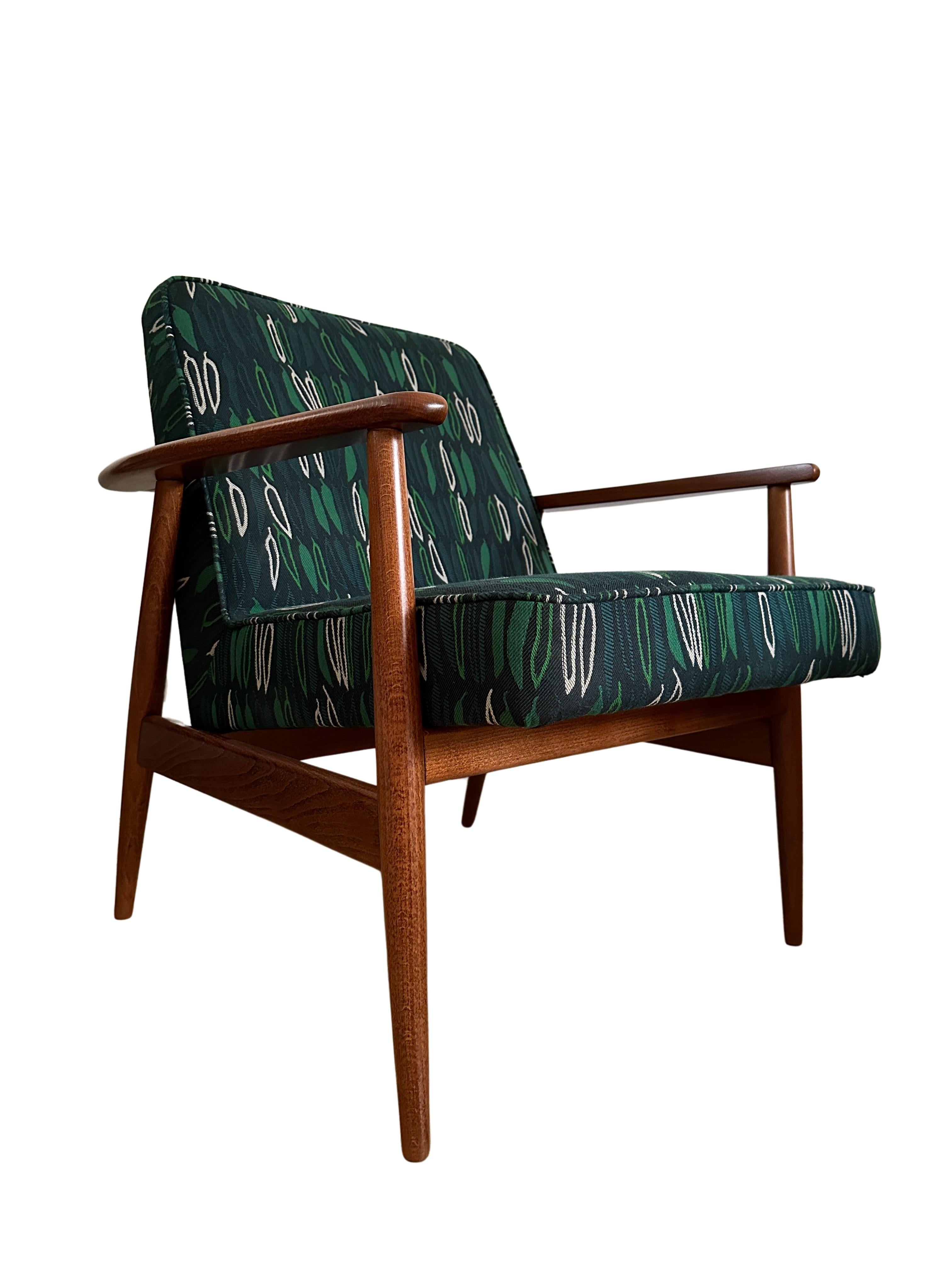 Sessel aus der Mitte des Jahrhunderts, von Juliszu Kędziorek aus grünem Jacquard, Polen, 1960er Jahre im Angebot 6