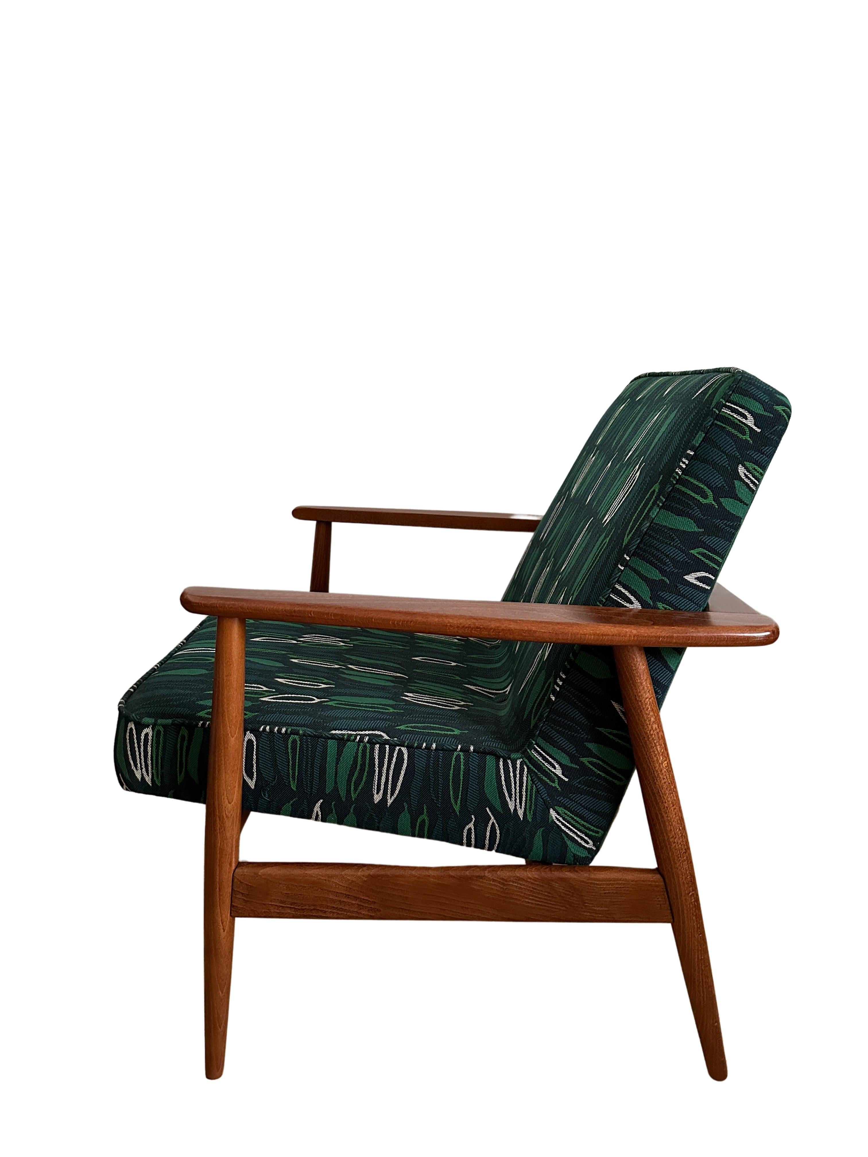 Sessel aus der Mitte des Jahrhunderts, von Juliszu Kędziorek aus grünem Jacquard, Polen, 1960er Jahre im Angebot 1