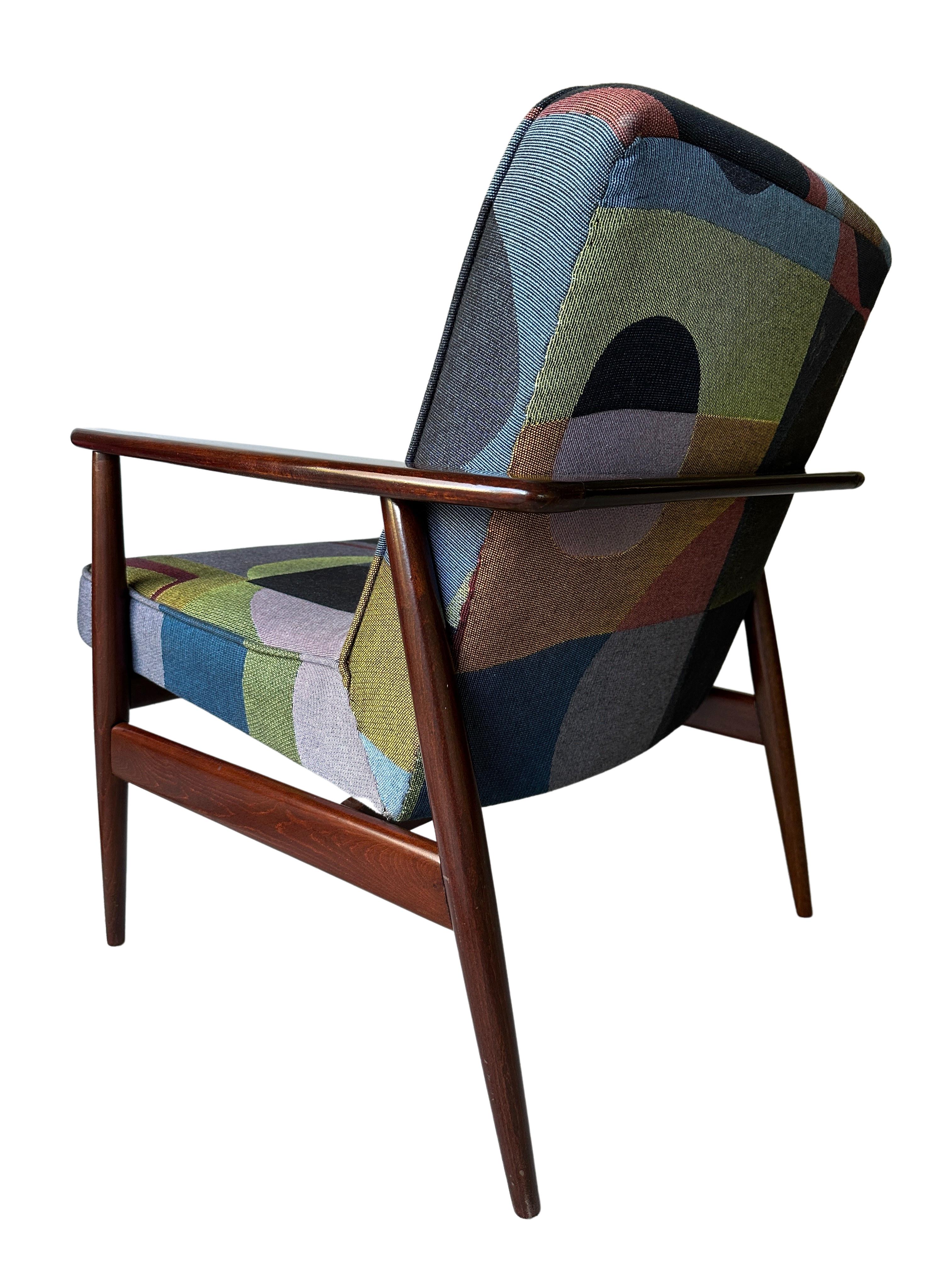 Mid-Century Modern Midcentury Armchair by Juliszu Kędziorek in Multicolor Jacquard Fabric, 1960s
