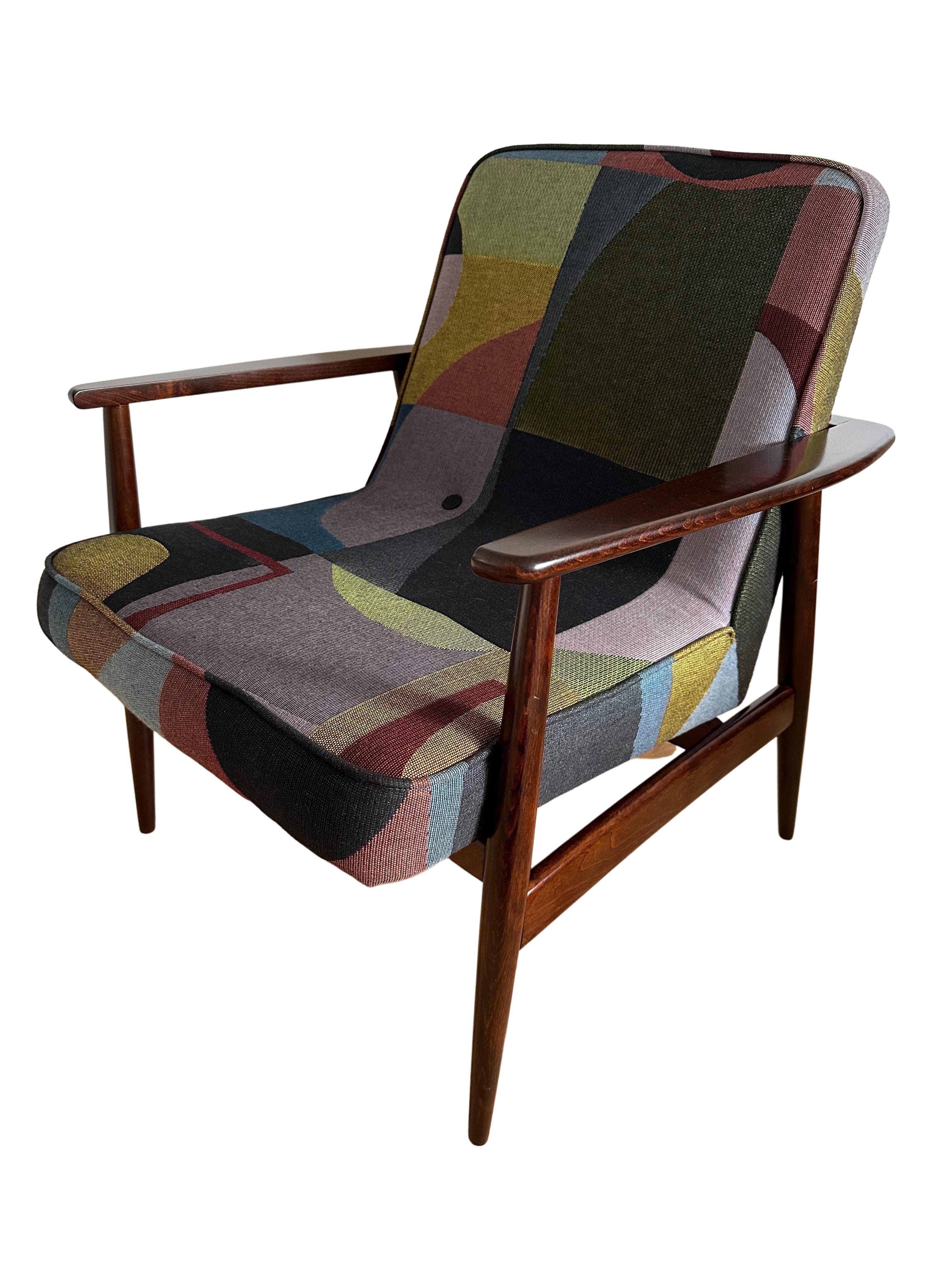 20th Century Midcentury Armchair by Juliszu Kędziorek in Multicolor Jacquard Fabric, 1960s