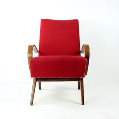 1960s Midcentury Armchair by TON a.s., Red Fabric, Bentwood
