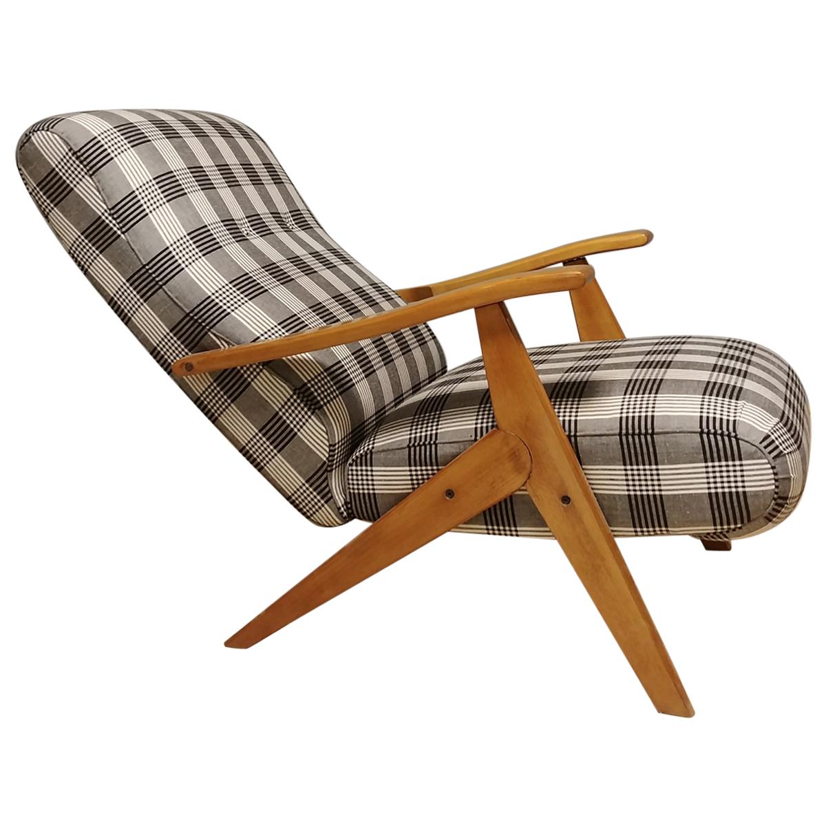 Midcentury Armchair in Fabric and Wood, Italian Design, 1960s