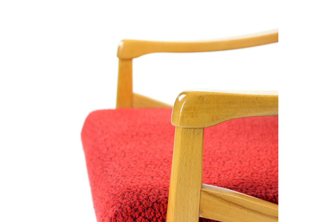 Mid-Century Modern Midcentury Armchair In Light Beech & Red Fabric By Interier Praha For Sale
