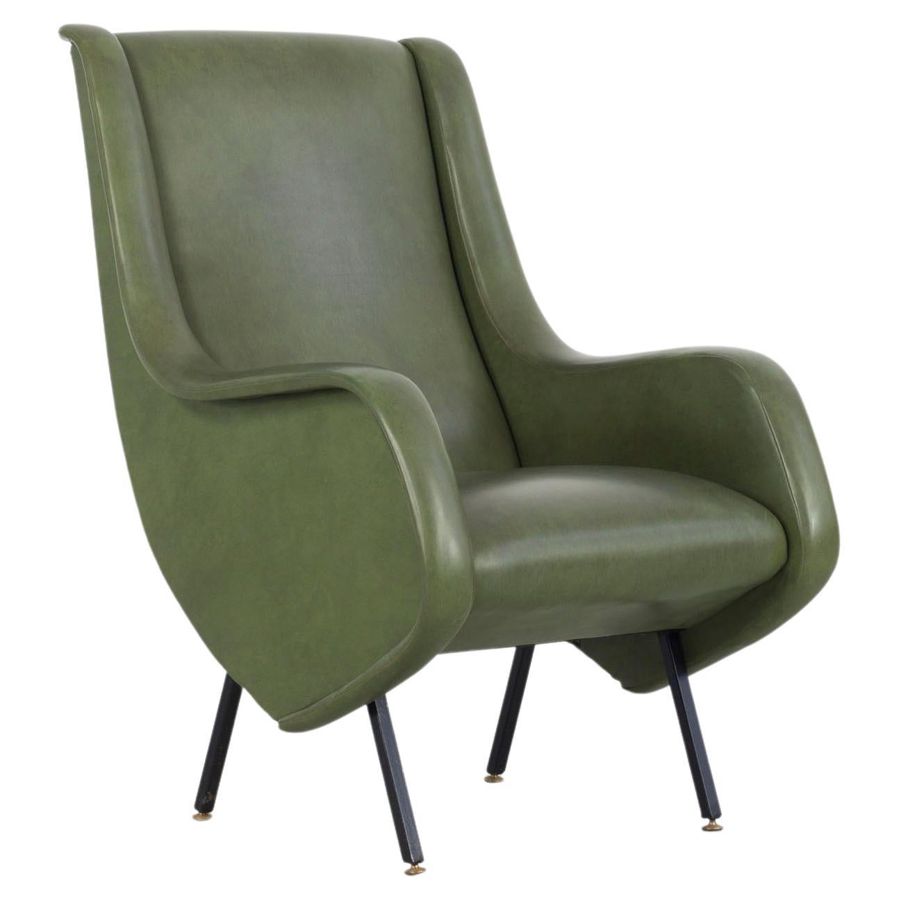 Midcentury Armchair in Original Green Fauxleather, 1950s