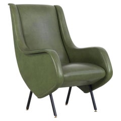 Midcentury Armchair in Original Green Fauxleather, 1950s