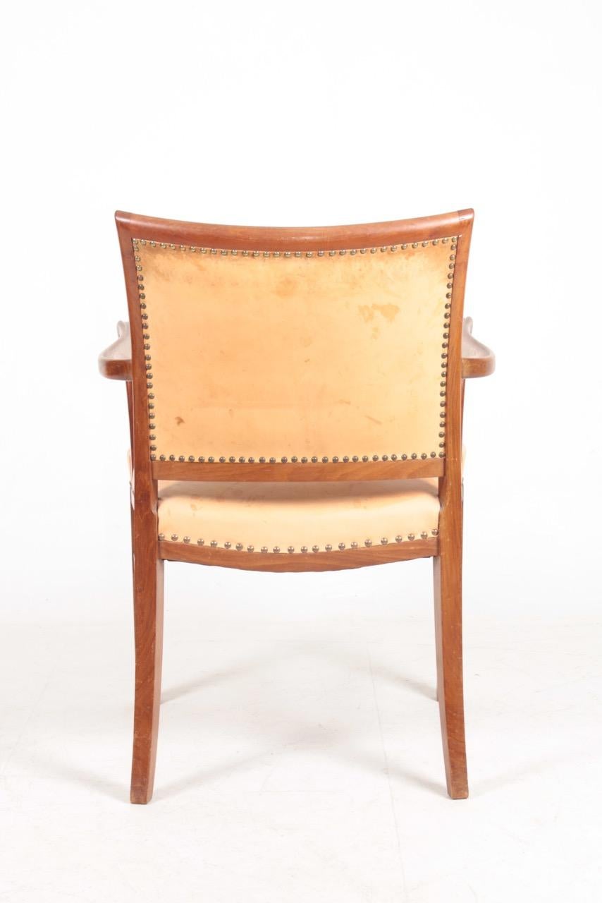 Midcentury Armchair in Patinated Leather, Danish Design, 1950s For Sale 1