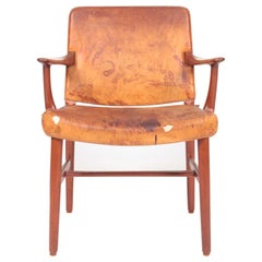 Midcentury Armchair in Teak and Patinated Leather, Danish Cabinetmaker 1950s