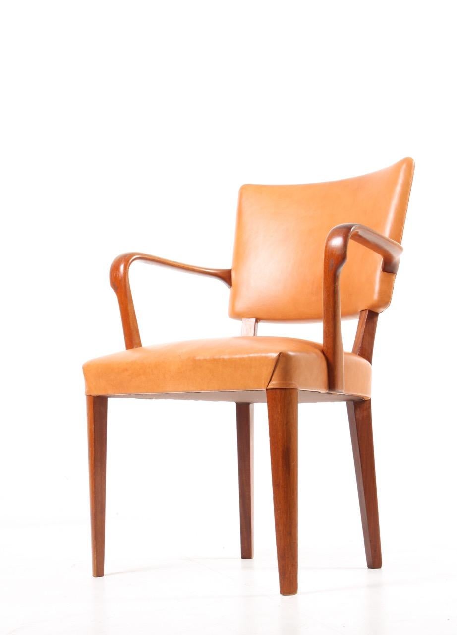 Midcentury Armchair in Walnut and Patinated Leather, Made in Denmark 3