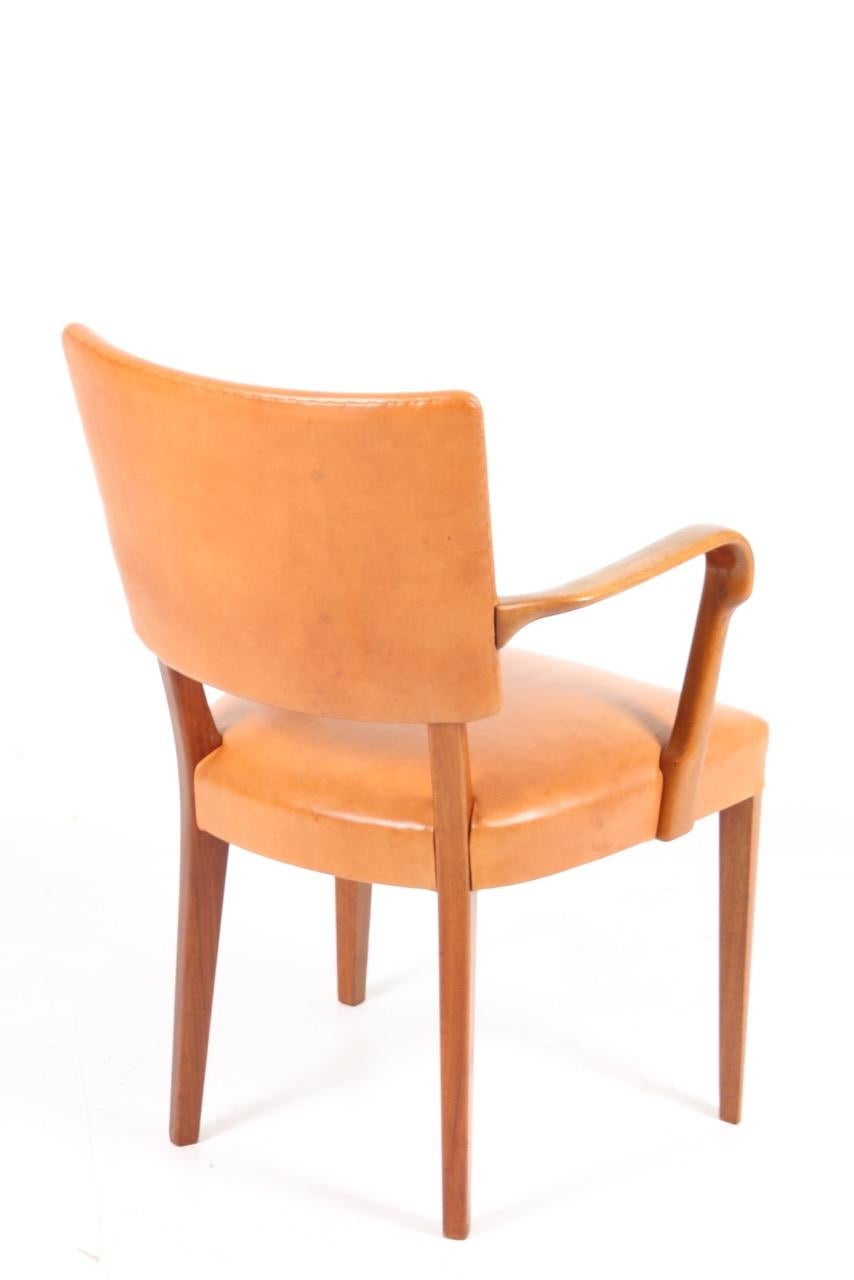 Midcentury Armchair in Walnut and Patinated Leather, Made in Denmark 2