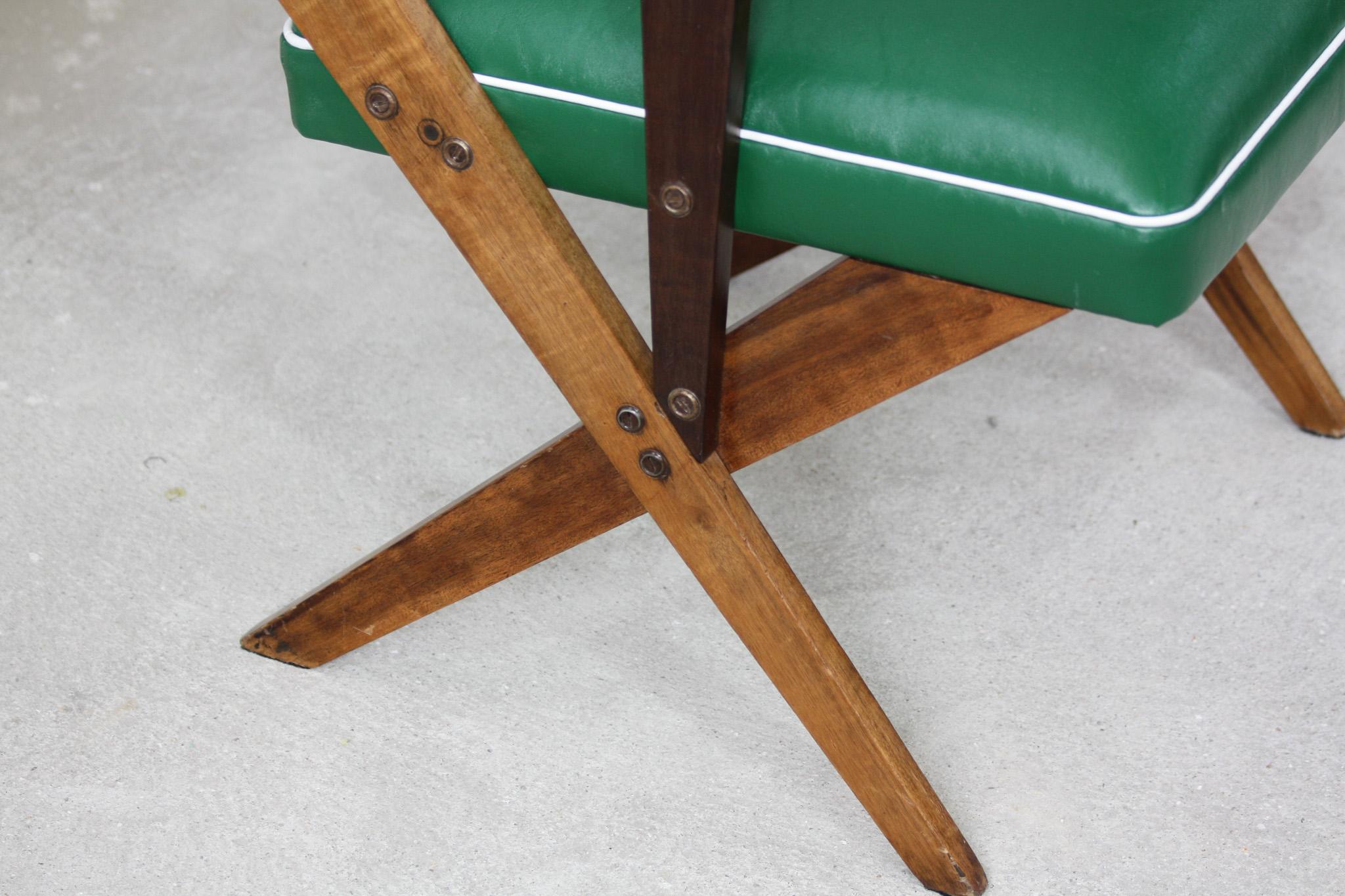 Midcentury Armchair in Wood & Green Faux Leather Jose Zanine Caldas c1950 Brazil For Sale 3