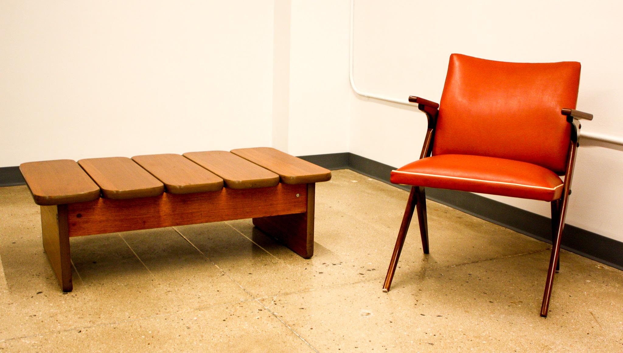 Midcentury Armchair in Wood & Red Faux Leather by Jose Zanine Caldas, 1950s 5