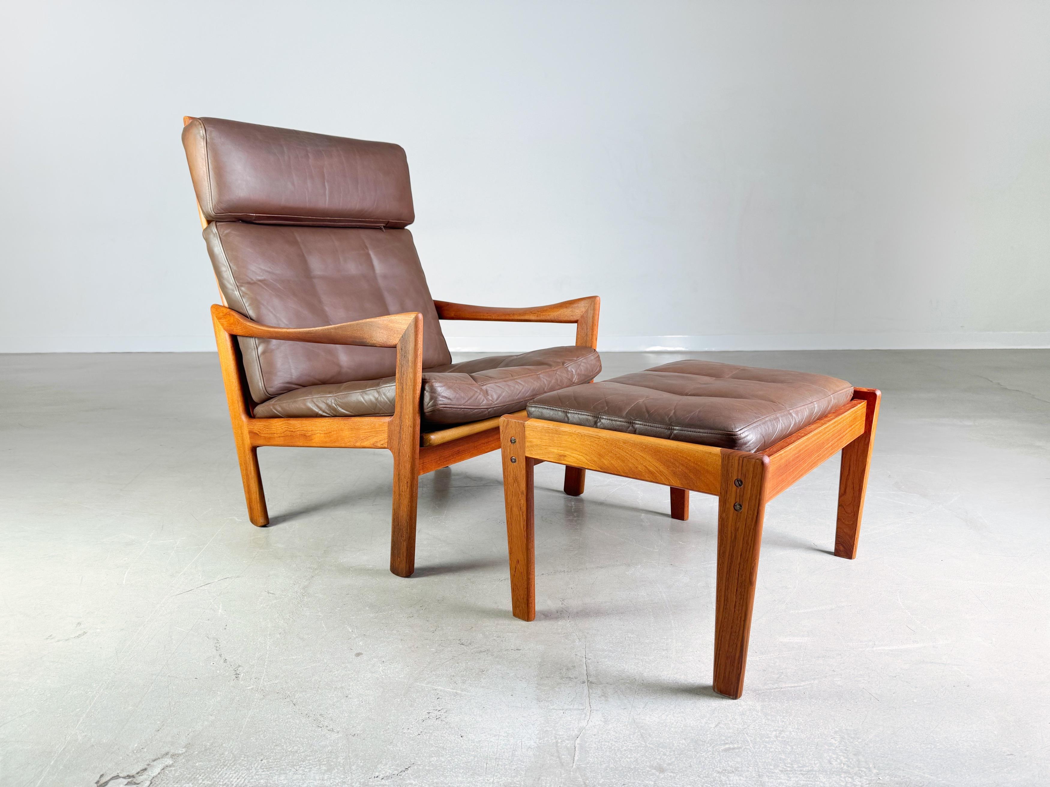 Midcentury Sessel Niels Eilersen Illum Wikkelsø Hochlehner Ottomane (Moderne der Mitte des Jahrhunderts) im Angebot
